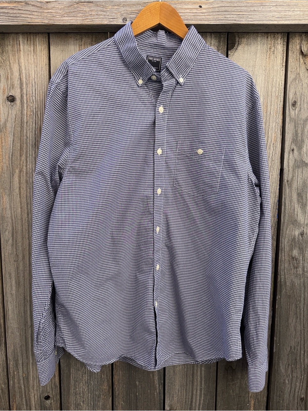 Todd Snyder Shirt Mens Large Blue White Gingham Plaid Oxford Button Down Size XL